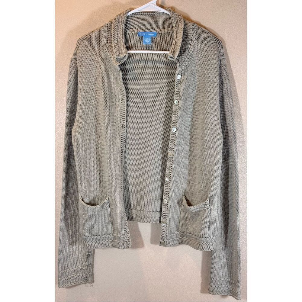 White + Warren Stone Gray Knitted Button Up Collared Cardigan Women's Size Small